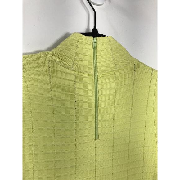 Vintage Liliane Romi Zelda Dress Bodycon Lemon Yellow Ribbed Knit Midi Spring - Picture 5 of 9